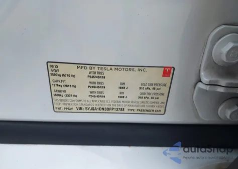 2013 Tesla Model S from USA, damaged, VIN 5YJSA1DN3DFP13788